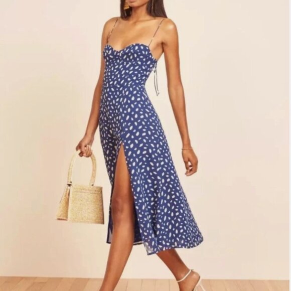 Reformation Juliette Blue & White Midi Dress in Moray - Size 4 - Picture 2 of 14